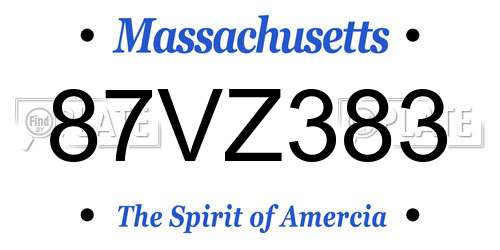 87VZ383 Massachusetts License Plate