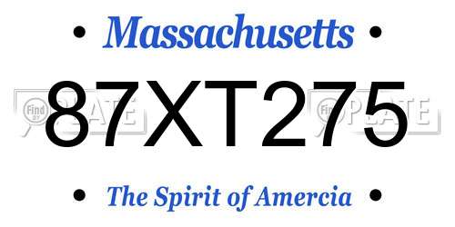 87XT275 Massachusetts License Plate