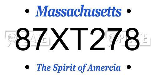 87XT278 Massachusetts License Plate