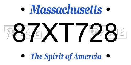 87XT728 Massachusetts License Plate