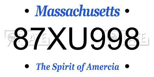 87XU998 Massachusetts License Plate