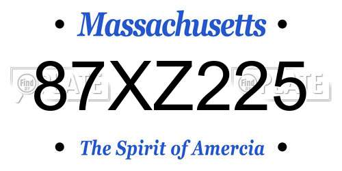 87XZ225 Massachusetts License Plate