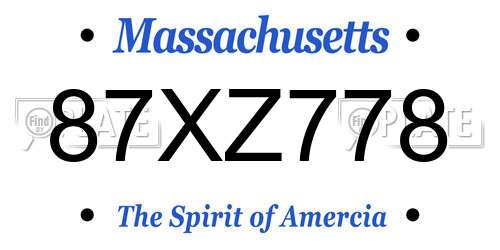 87XZ778 Massachusetts License Plate
