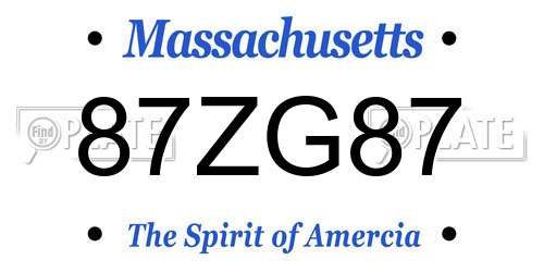 87ZG87 Massachusetts License Plate