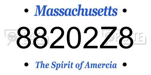 88202Z8 Massachusetts License Plate