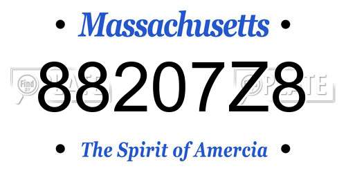 88207Z8 Massachusetts License Plate