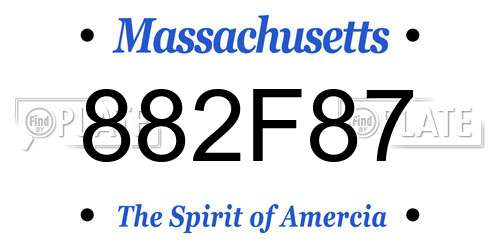 882F87 Massachusetts License Plate