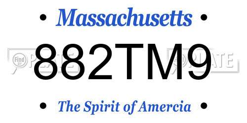 882TM9 Massachusetts License Plate