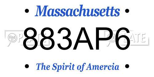 883AP6 Massachusetts License Plate