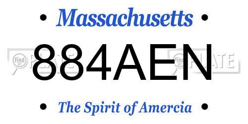 884AEN Massachusetts License Plate