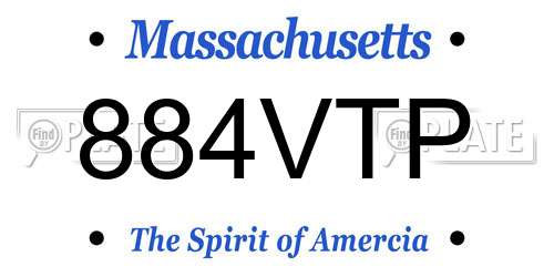 884VTP Massachusetts License Plate