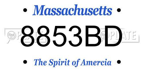 8853BD Massachusetts License Plate