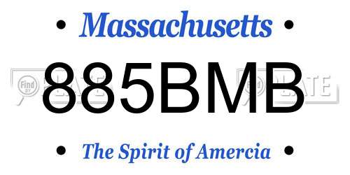 885BMB Massachusetts License Plate