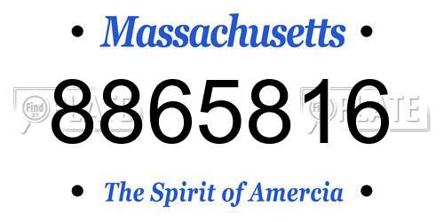 8865816 Massachusetts License Plate