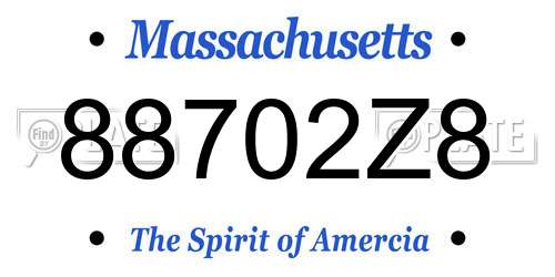 88702Z8 Massachusetts License Plate