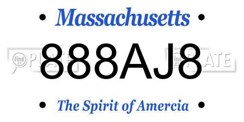 888AJ8 Massachusetts License Plate