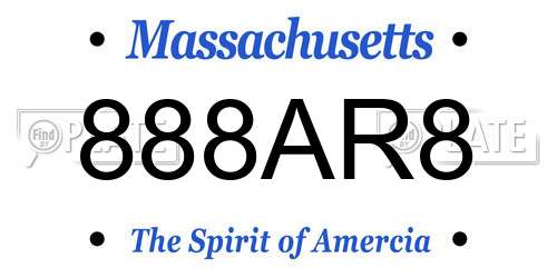 888AR8 Massachusetts License Plate