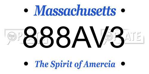 888AV3 Massachusetts License Plate