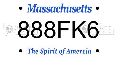 888FK6 Massachusetts License Plate