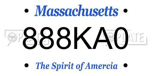 888KA0 Massachusetts License Plate