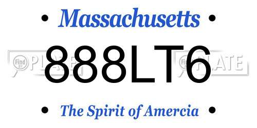 888LT6 Massachusetts License Plate