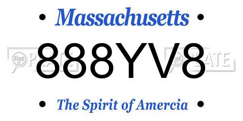 888YV8 Massachusetts License Plate