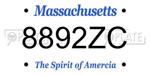 8892ZC Massachusetts License Plate