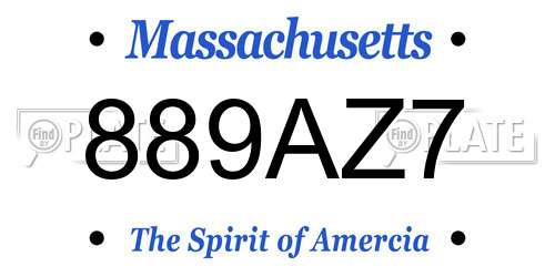 889AZ7 Massachusetts License Plate