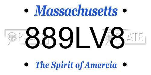 889LV8 Massachusetts License Plate