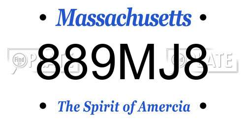 889MJ8 Massachusetts License Plate