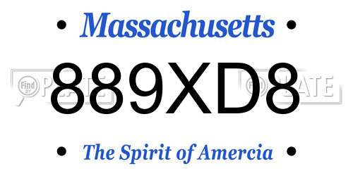 889XD8 Massachusetts License Plate
