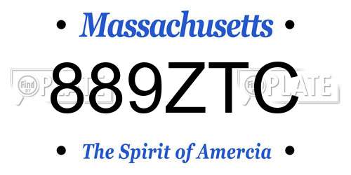 889ZTC Massachusetts License Plate