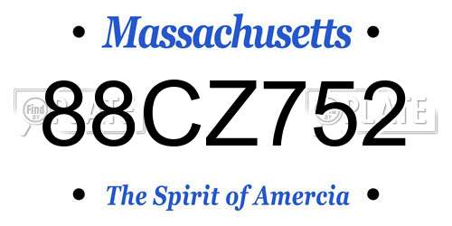 88CZ752 Massachusetts License Plate