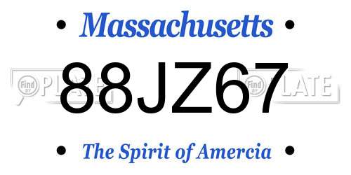 88JZ67 Massachusetts License Plate