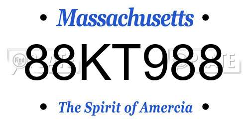 88KT988 Massachusetts License Plate