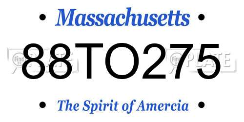 88TO275 Massachusetts License Plate