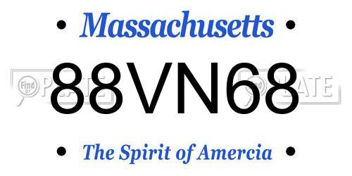 88VN68 Massachusetts License Plate