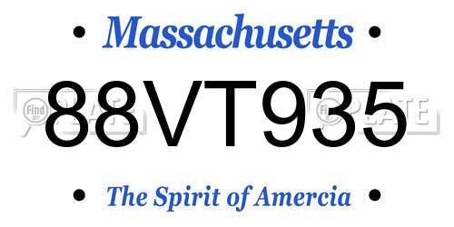 88VT935 Massachusetts License Plate