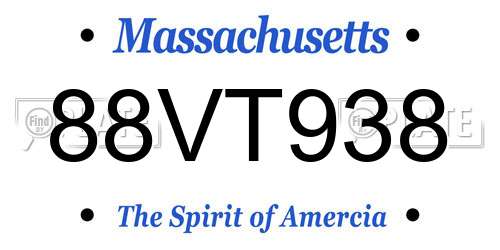 88VT938 Massachusetts License Plate