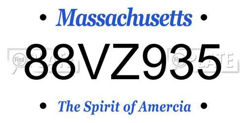 88VZ935 Massachusetts License Plate