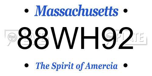 88WH92 Massachusetts License Plate