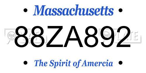 88ZA892 Massachusetts License Plate