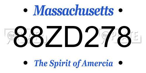 88ZD278 Massachusetts License Plate