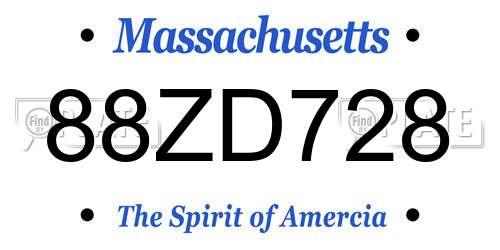 88ZD728 Massachusetts License Plate