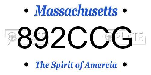 892CCG Massachusetts License Plate
