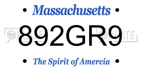 892GR9 Massachusetts License Plate