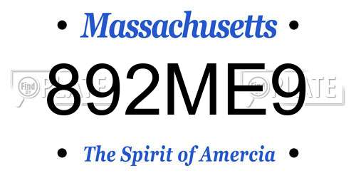 892ME9 Massachusetts License Plate