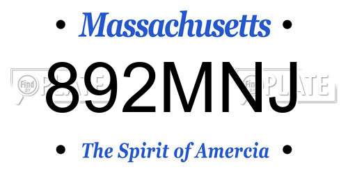 892MNJ Massachusetts License Plate