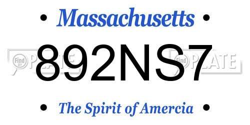 892NS7 Massachusetts License Plate