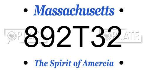 892T32 Massachusetts License Plate